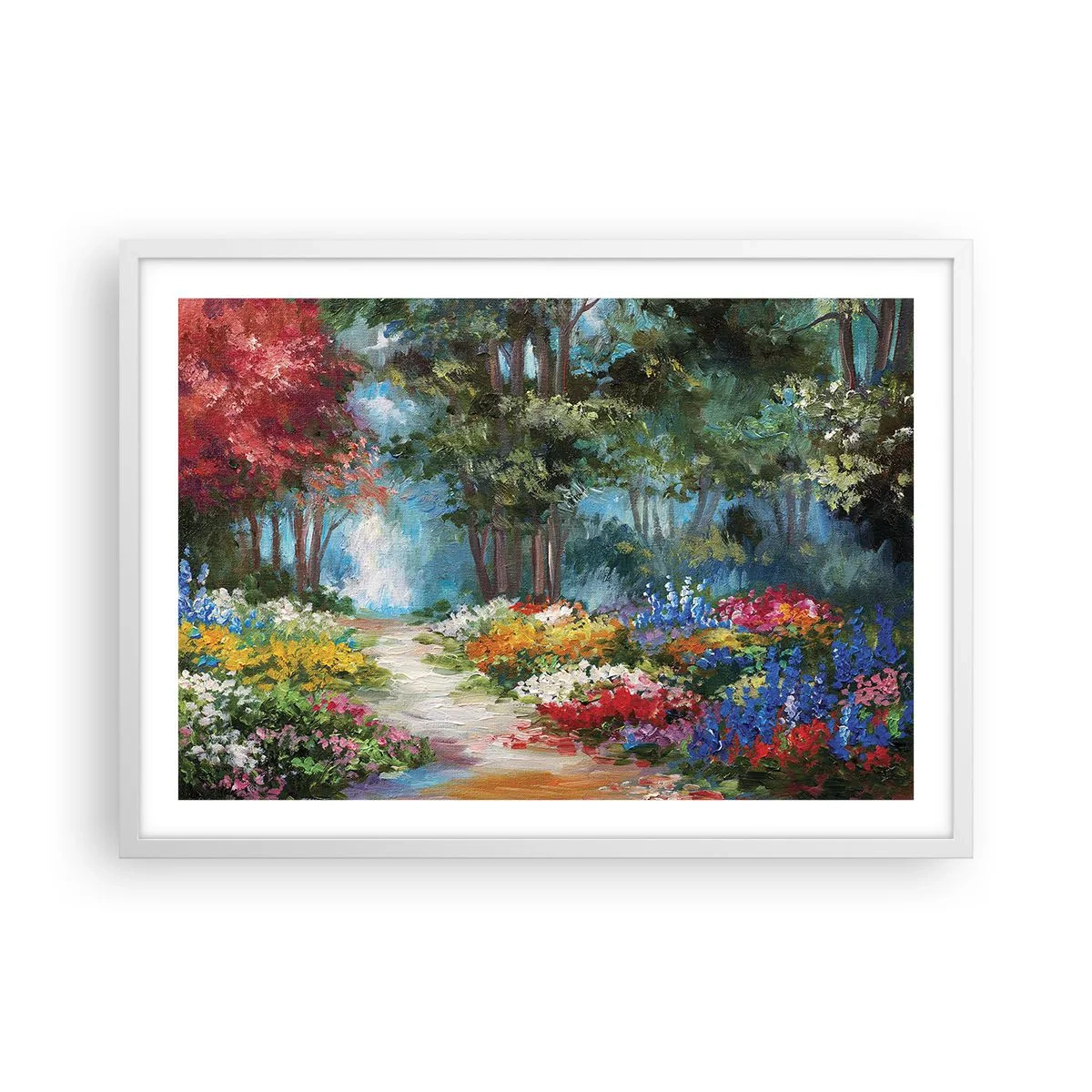 Poster in cornice bianca - Il giardino del bosco d'aprile - 70x50 cm