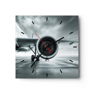 Orologio da parete - Orologio in Vetro - Il motore a reazione di un aereo sulla pista - 30x30cm - C'è la forza! - Decorazione murale moderna per soggiorno e camera da letto ARTTOR