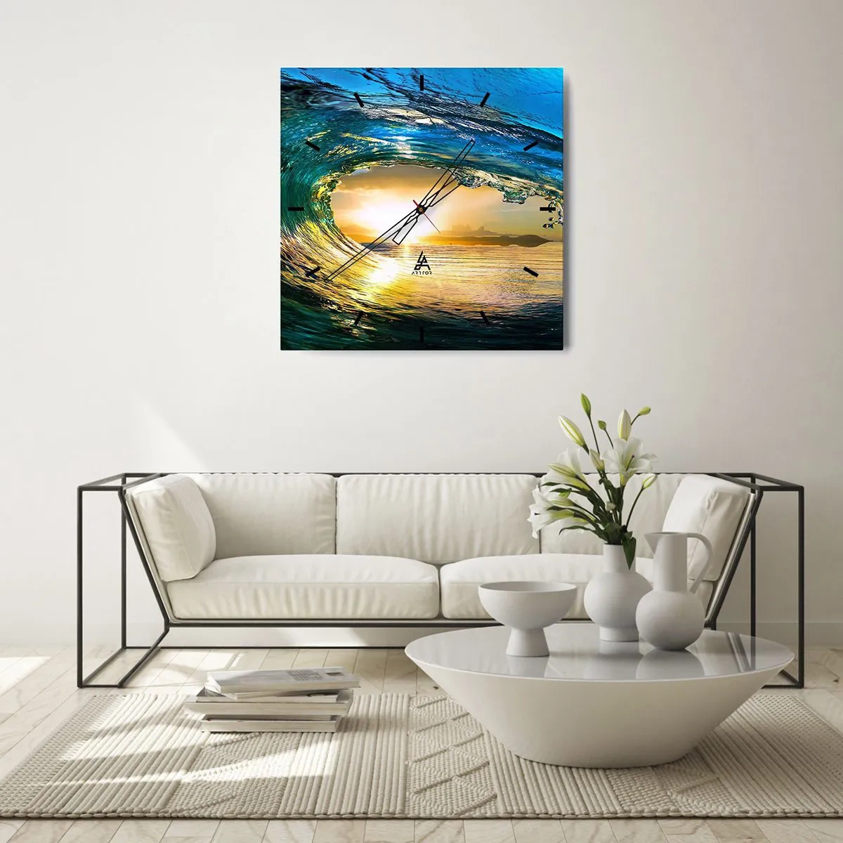 Orologio da parete - Orologio in Vetro - Nel cristallo oro e smeraldo - 40x40 cm