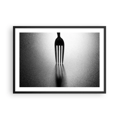 Poster in cornice nera - Una versione minimalista di una forchetta in bianco e nero con giochi di ombre. - 70x50cm - Luce e ombra - Decorazione murale moderna per soggiorno e camera da letto ARTTOR