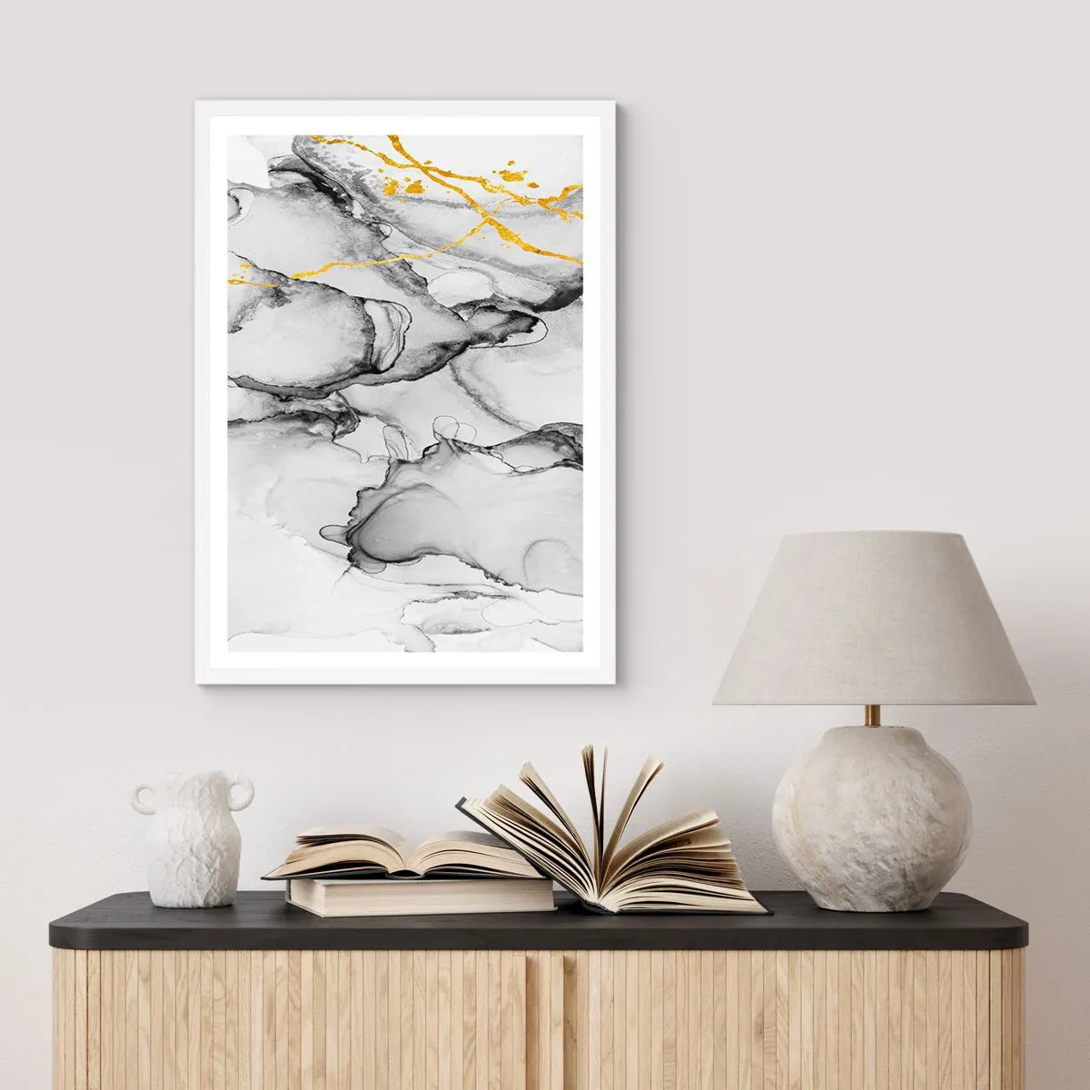 Poster in cornice bianca - Composizione con motivo d'oro - 70x100 cm