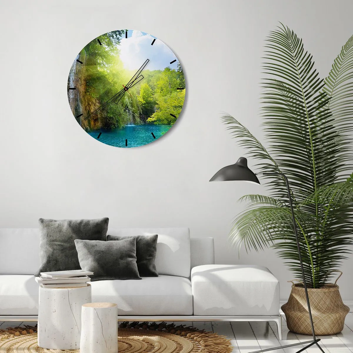 Orologio da parete - Orologio in Vetro - Una cascata tra il verde e l'acqua blu - 30x30cm - Così deve essere il paradiso - Decorazione murale moderna per soggiorno, cucina e camera da letto ARTTOR