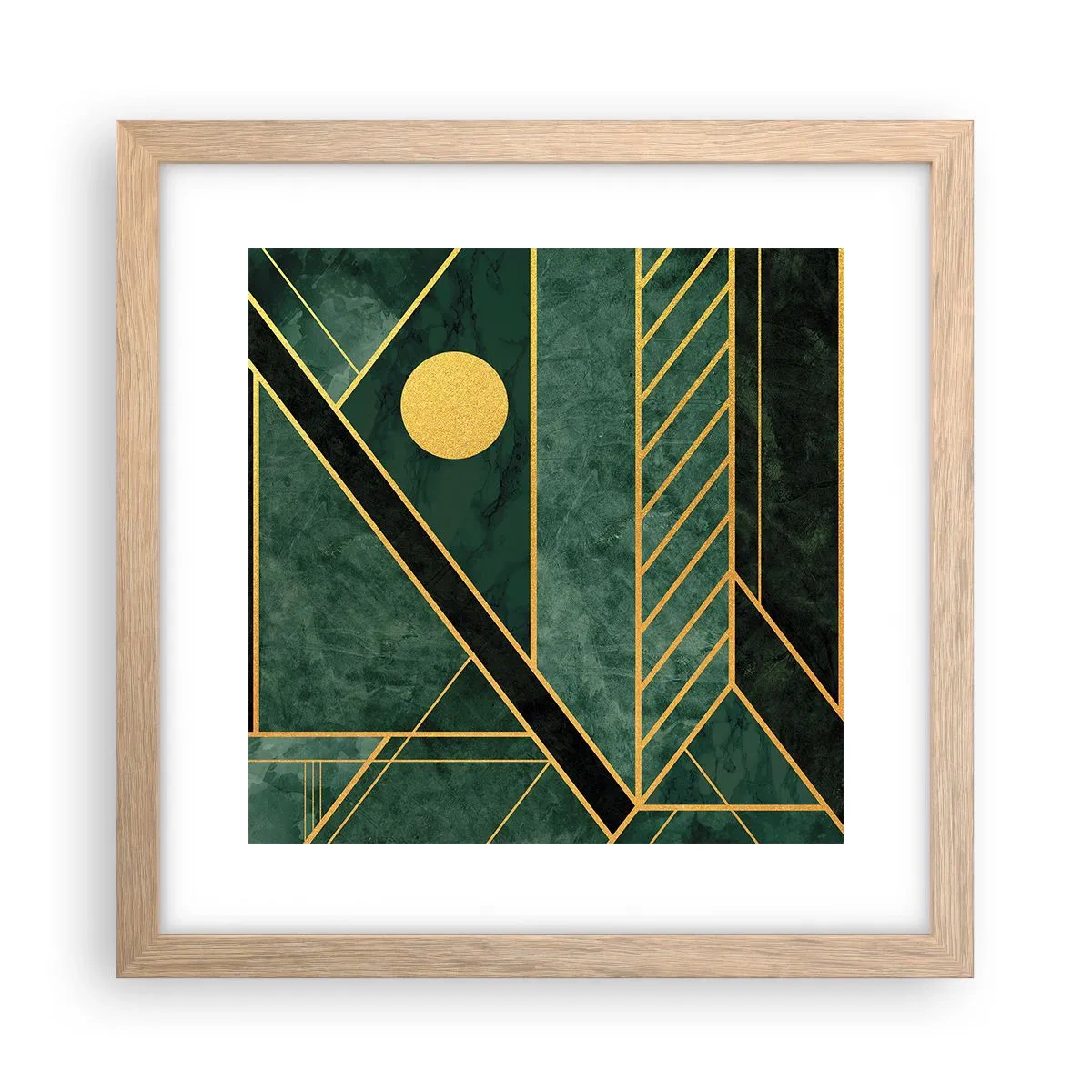 Poster in cornice rovere chiaro - Dinamica di oro e azzurro - 30x30 cm