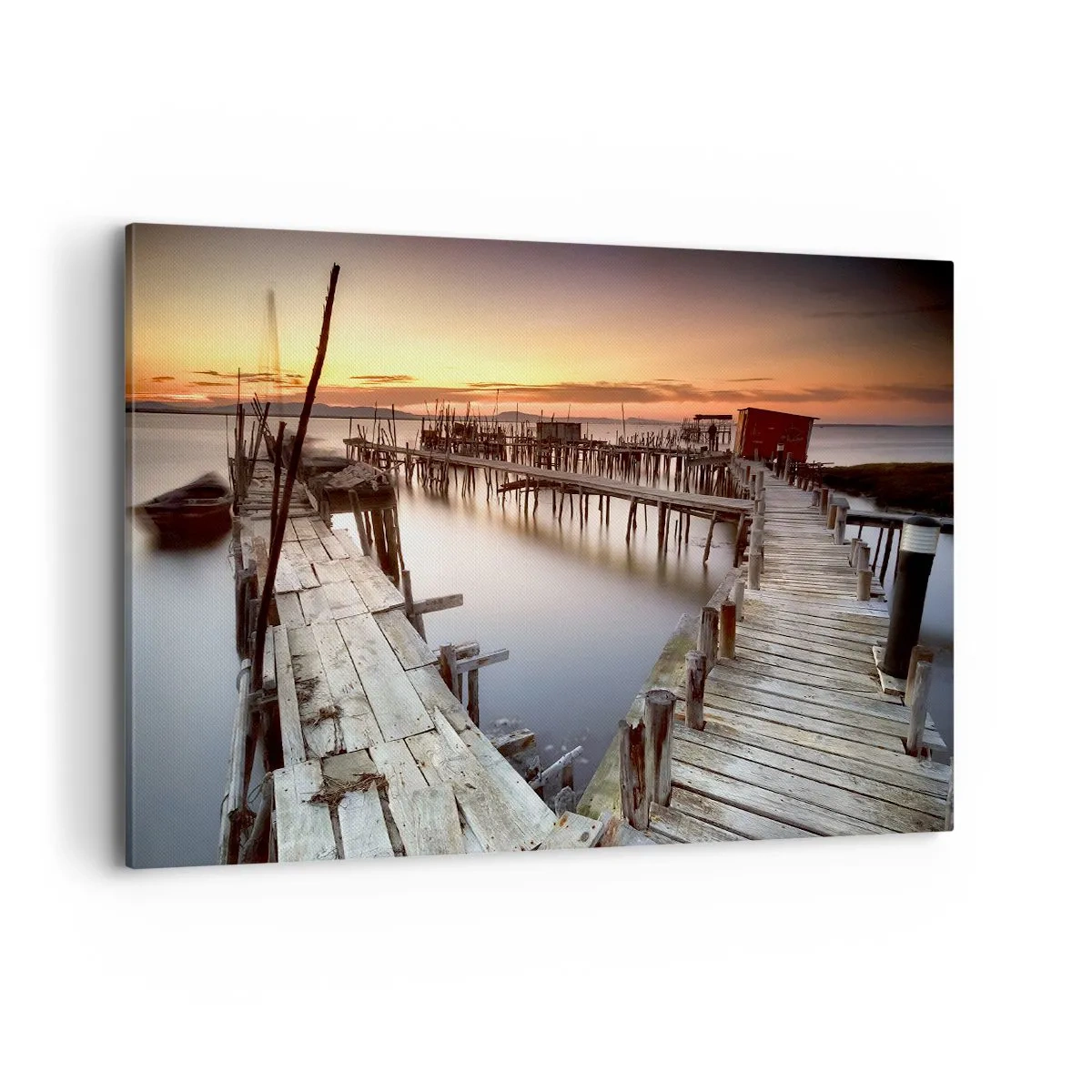 Quadro su tela - Stampe su Tela - Pontili in legno su acque calme al tramonto - 120x80cm - Autentico, non una finzione turistica - Decorazione murale moderna per soggiorno e camera da letto ARTTOR