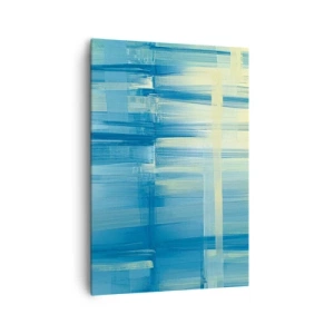 Quadro su tela - Stampe su Tela - Un dipinto astratto nei toni del turchese e del blu con pennellate geometriche. - 70x100cm - Composizione in turchese - Decorazione murale moderna per soggiorno e camera da letto ARTTOR