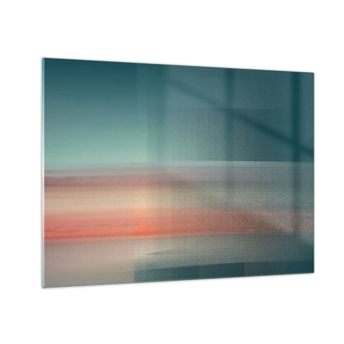 Quadro su vetro - Un'astrazione pastello che ricorda le onde luminose al tramonto. - 70x50cm - Astrazione: onde di luce - Decorazione murale moderna per soggiorno e camera da letto ARTTOR