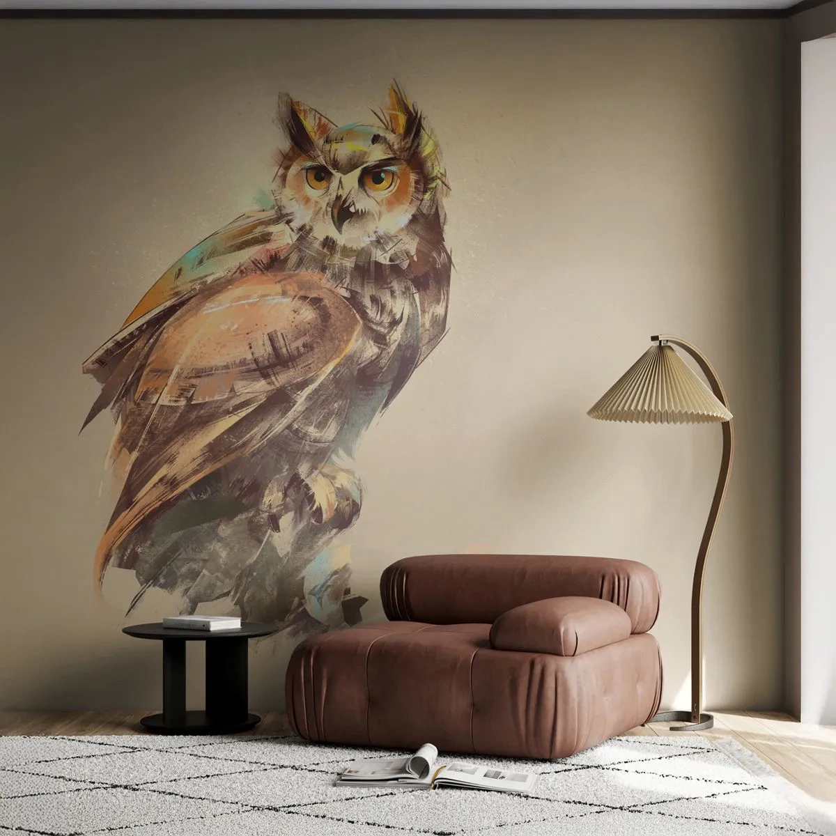 Fotomurali Premium Canvas - Il gufo più saggio - il querceto lo conferma - Gufo, Uccello, Astrazione - 450x315 cm
