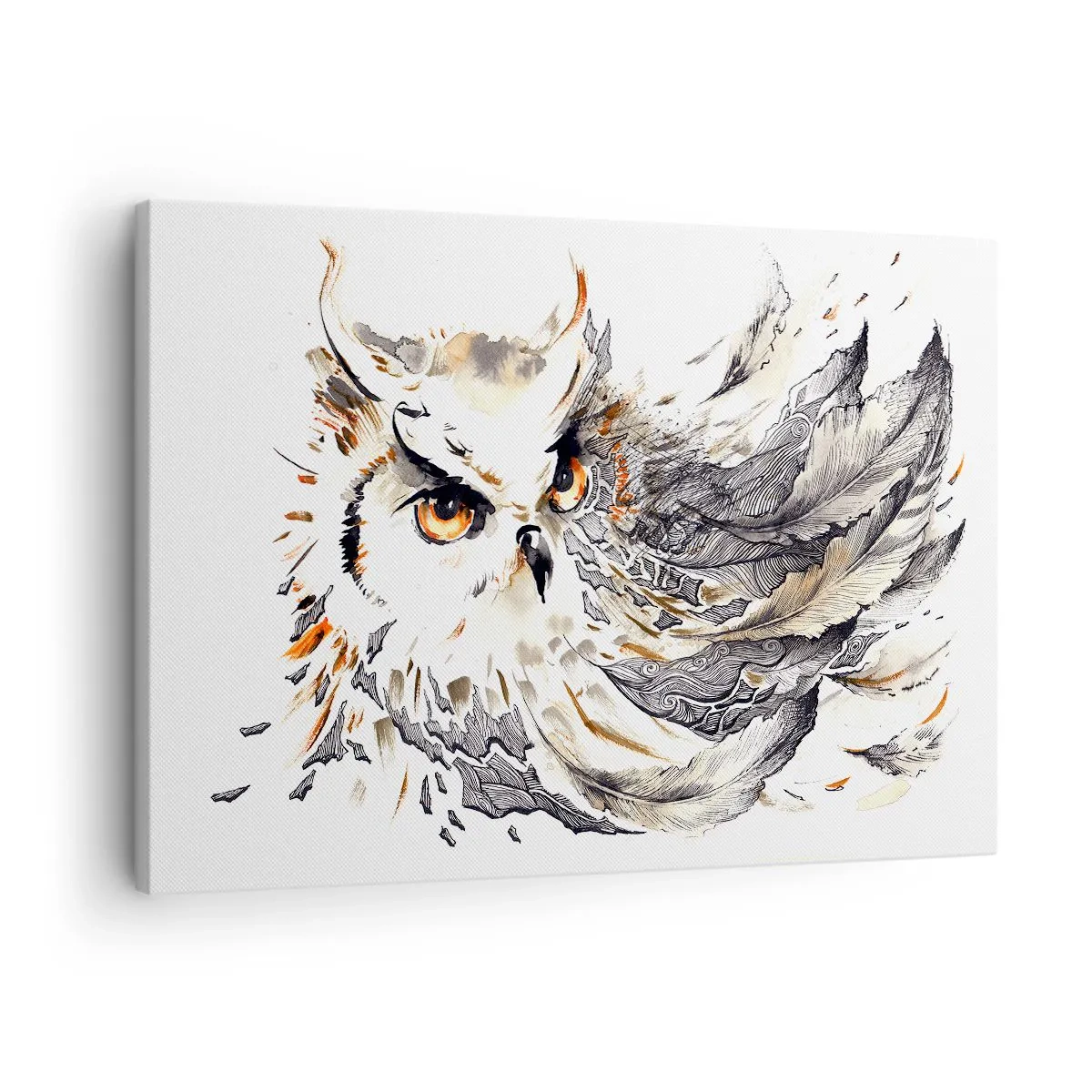 Quadro su tela - Stampe su Tela - Un gufo con piume mistiche in una forma artistica di acquerello - 70x50cm - Giunta dal mondo della magia - Decorazione murale moderna per soggiorno e camera da letto ARTTOR