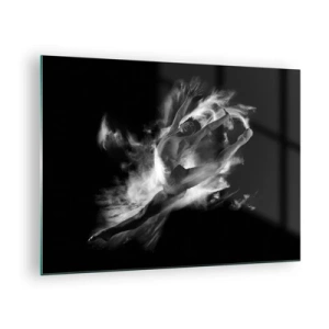 Quadro su vetro - Silhouette in bianco e nero di una ballerina in movimento dinamico - 70x50cm - Fermo in volo - Decorazione murale moderna per soggiorno e camera da letto ARTTOR