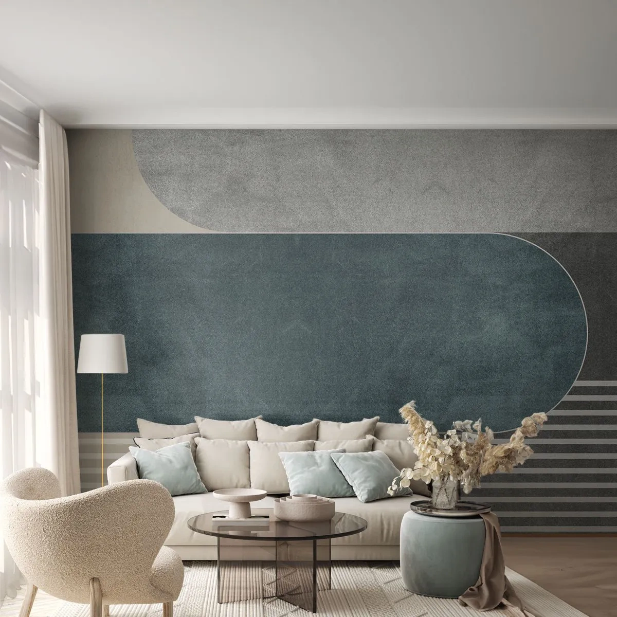 Fotomurali Standard Eco - Composizione geometrica nei toni del grigio e del verde - 100x70cm - Composizione orizzontale  - Decorazione murale moderna per soggiorno e camera da letto ARTTOR