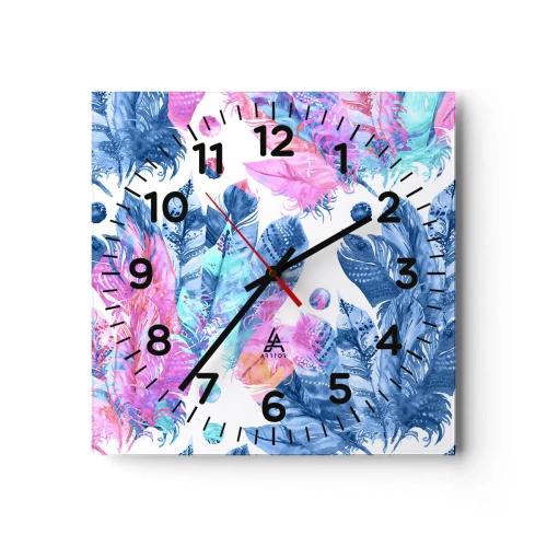 Orologio da parete - Orologio in Vetro - Pennacchi in rosa e blu - 40x40 cm