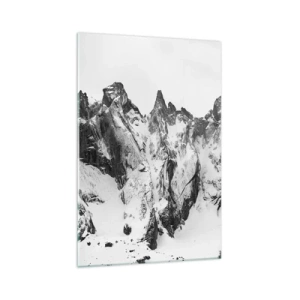 Quadro su vetro - Cime innevate bianche e nere - 70x100cm - Cresta minacciosa di granito - Decorazione murale moderna per soggiorno e camera da letto ARTTOR