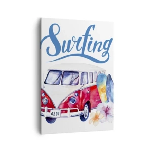 Quadro su tela - Stampe su Tela - Grafica colorata con un autobus e un tema di surf - 50x70cm - In pulmino a fare surf - Decorazione murale moderna per soggiorno e camera da letto ARTTOR