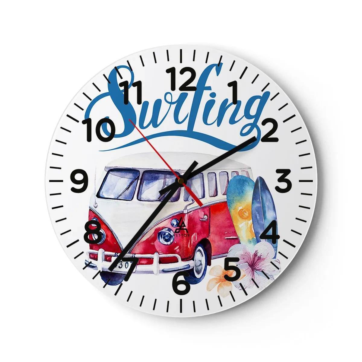 Orologio da parete - Orologio in Vetro - In pulmino a fare surf - 30x30 cm