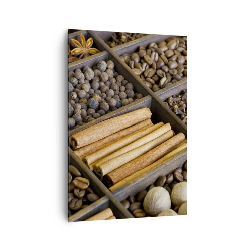 Quadro su tela - Stampe su Tela - Spezie e caffè in scomparti di legno - 70x100cm - Il tesoro degli aromi - Decorazione murale moderna per soggiorno e camera da letto ARTTOR
