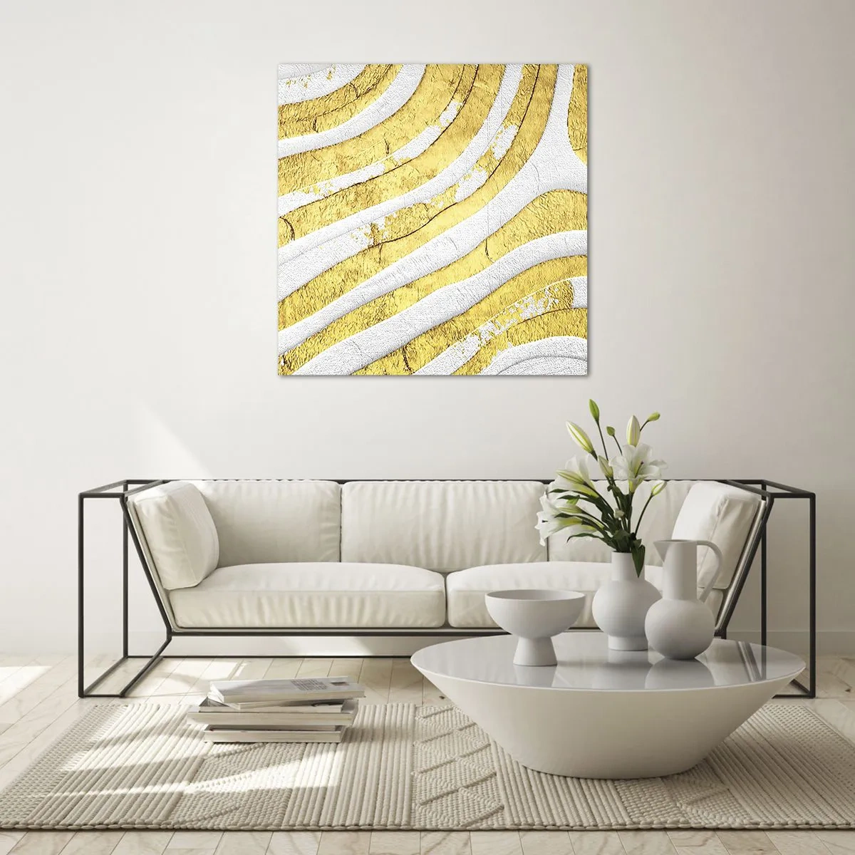 Quadro su vetro - Composizione in bianco e oro - 40x40 cm