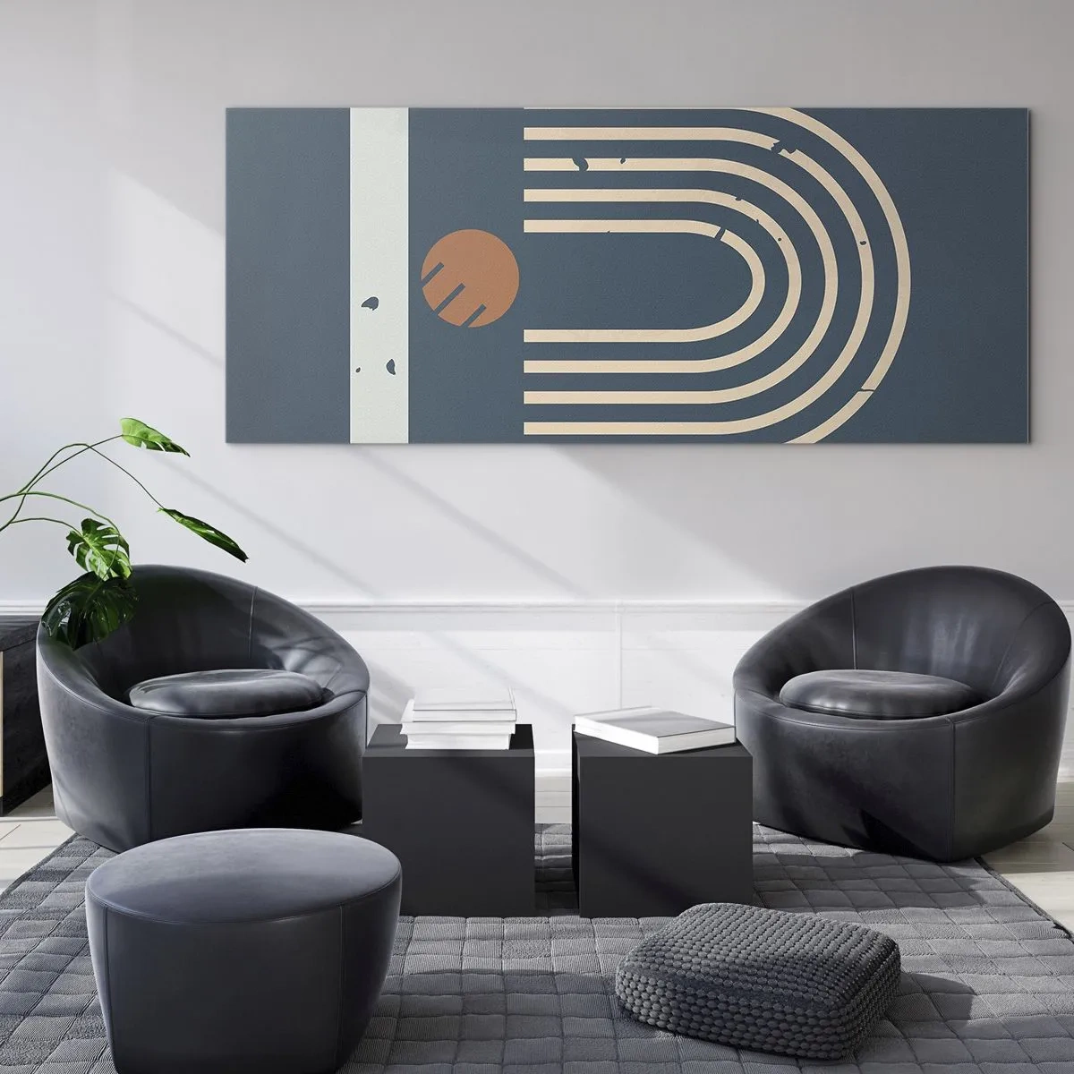 Quadro su vetro - Geometria in blu - 100x40 cm