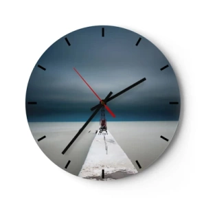 Orologio da parete - Orologio in Vetro - Un ponte minimalista che conduce al faro contro il mare - 30x30cm - Incontrando l'infinito - Decorazione murale moderna per soggiorno, cucina e camera da letto ARTTOR