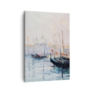 Quadro su tela - Stampe su Tela - Vista pittoresca dei canali con barche color pastello - 50x70cm - Dopo l'acqua, dopo la nebbia - Decorazione murale moderna per soggiorno e camera da letto ARTTOR