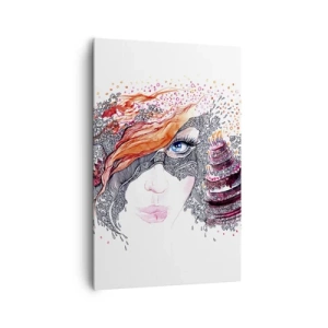 Quadro su tela - Stampe su Tela - Ritratto artistico di una donna con dettagli e un accento rosso - 80x120cm - Con lei ogni giorno è festa - Decorazione murale moderna per soggiorno e camera da letto ARTTOR