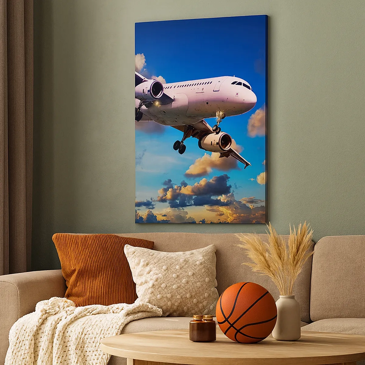 Quadro su tela - Stampe su Tela - Un aereo passeggeri contro le nuvole al tramonto - 50x70cm - Viaggio nel bianco e nel blu - Decorazione murale moderna per soggiorno e camera da letto ARTTOR