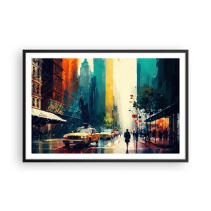 Poster in cornice nera - New York: qui anche la pioggia è colorata - 91x61 cm