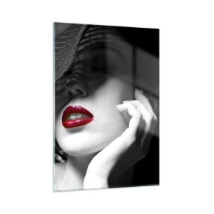 Quadro su vetro - Composizione in bianco e nero con un accento sulle labbra rosse - 50x70cm - Studio in scarlatto - Decorazione murale moderna per soggiorno e camera da letto ARTTOR