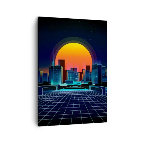 Quadro su tela - Stampe su Tela - Skyline futuristico della città in stile neon - 50x70cm - Davvero vuoi tornare al mondo reale? - Decorazione murale moderna per soggiorno e camera da letto ARTTOR