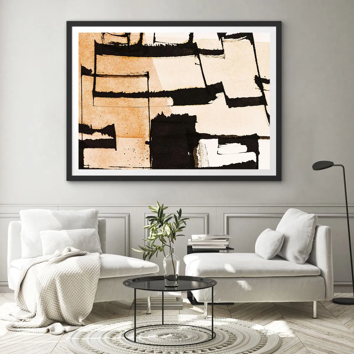 Poster in cornice nera - Motivi geometrici nei toni del marrone e del beige - 100x70cm - Comunque in ordine - Decorazione murale moderna per soggiorno e camera da letto ARTTOR