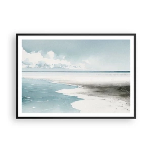 Poster in cornice nera - Un mare calmo e una spiaggia dalle tonalità chiare di blu - 100x70cm - Marea dolce - Decorazione murale moderna per soggiorno e camera da letto ARTTOR