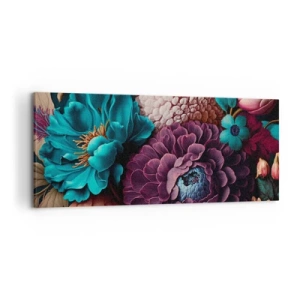 Quadro su tela - Stampe su Tela - Un mazzo di fiori dai colori intensi su uno sfondo scuro - 120x50cm - Ricchezza della natura - Decorazione murale moderna per soggiorno e camera da letto ARTTOR