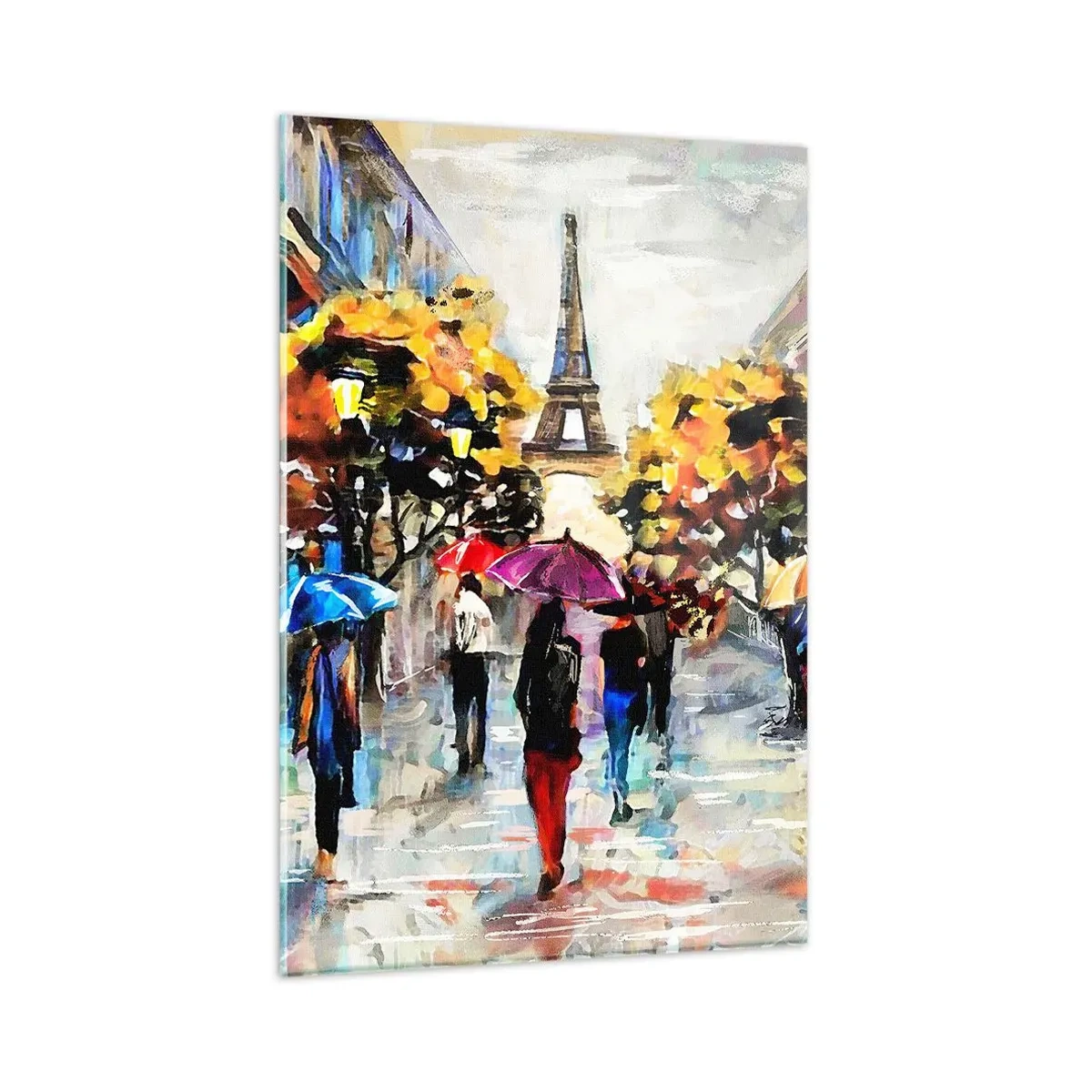 Quadro su vetro - Una passeggiata autunnale a Parigi con vista sulla Torre Eiffel - 80x120cm - Bella soprattutto d'autunno - Decorazione murale moderna per soggiorno e camera da letto ARTTOR