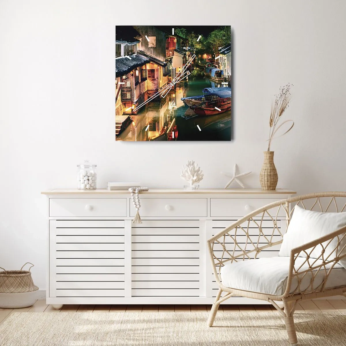 Orologio da parete - Orologio in Vetro - Sera in una via cinese - 40x40 cm