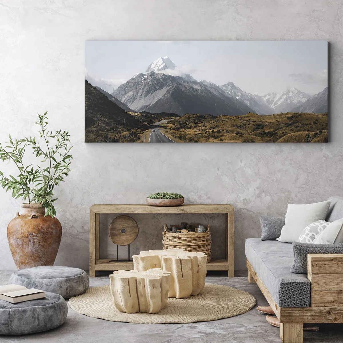 Quadro su tela - Stampe su Tela - Una strada in montagna circondata da un paesaggio pittoresco - 160x50cm - Via verso il cuore dei monti - Decorazione murale moderna per soggiorno e camera da letto ARTTOR
