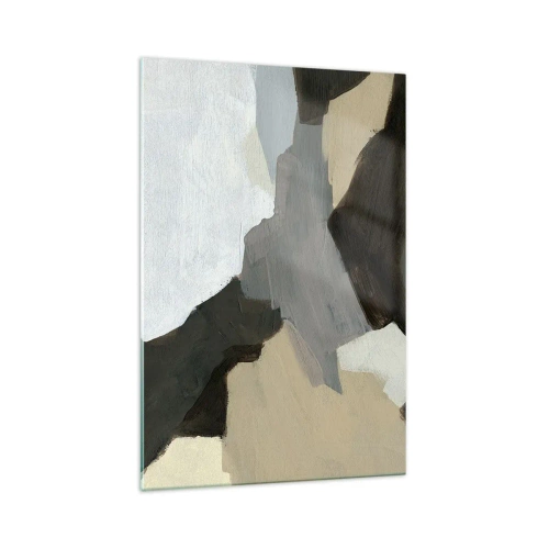 Quadro su vetro - Forme astratte nei toni del beige, del marrone e del grigio - 70x100cm - Astrazione: il crocevia del grigio - Decorazione murale moderna per soggiorno e camera da letto ARTTOR