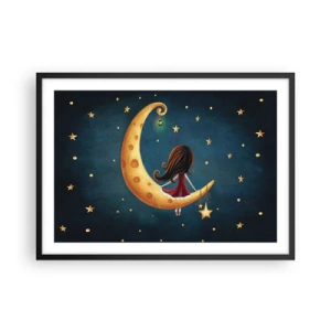 Poster in cornice nera - Una ragazza sulla luna circondata dalle stelle - 70x50cm - Una volta... - Decorazione murale moderna per soggiorno e camera da letto ARTTOR