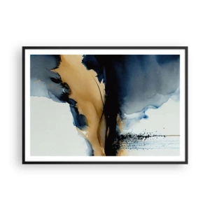 Poster in cornice nera - Una composizione astratta nei toni del blu navy e dell'oro - 100x70cm - Dietro la cortina - Decorazione murale moderna per soggiorno e camera da letto ARTTOR