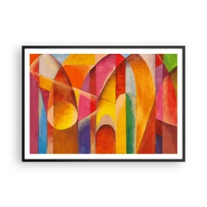 Poster in cornice nera - Una composizione astratta ricca di forme geometriche colorate. - 100x70cm - La cattedrale del sole - Decorazione murale moderna per soggiorno e camera da letto ARTTOR
