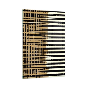 Quadro su vetro - Linee astratte in nero, beige e bianco - 80x120cm - Astrazione architettonica - Decorazione murale moderna per soggiorno e camera da letto ARTTOR