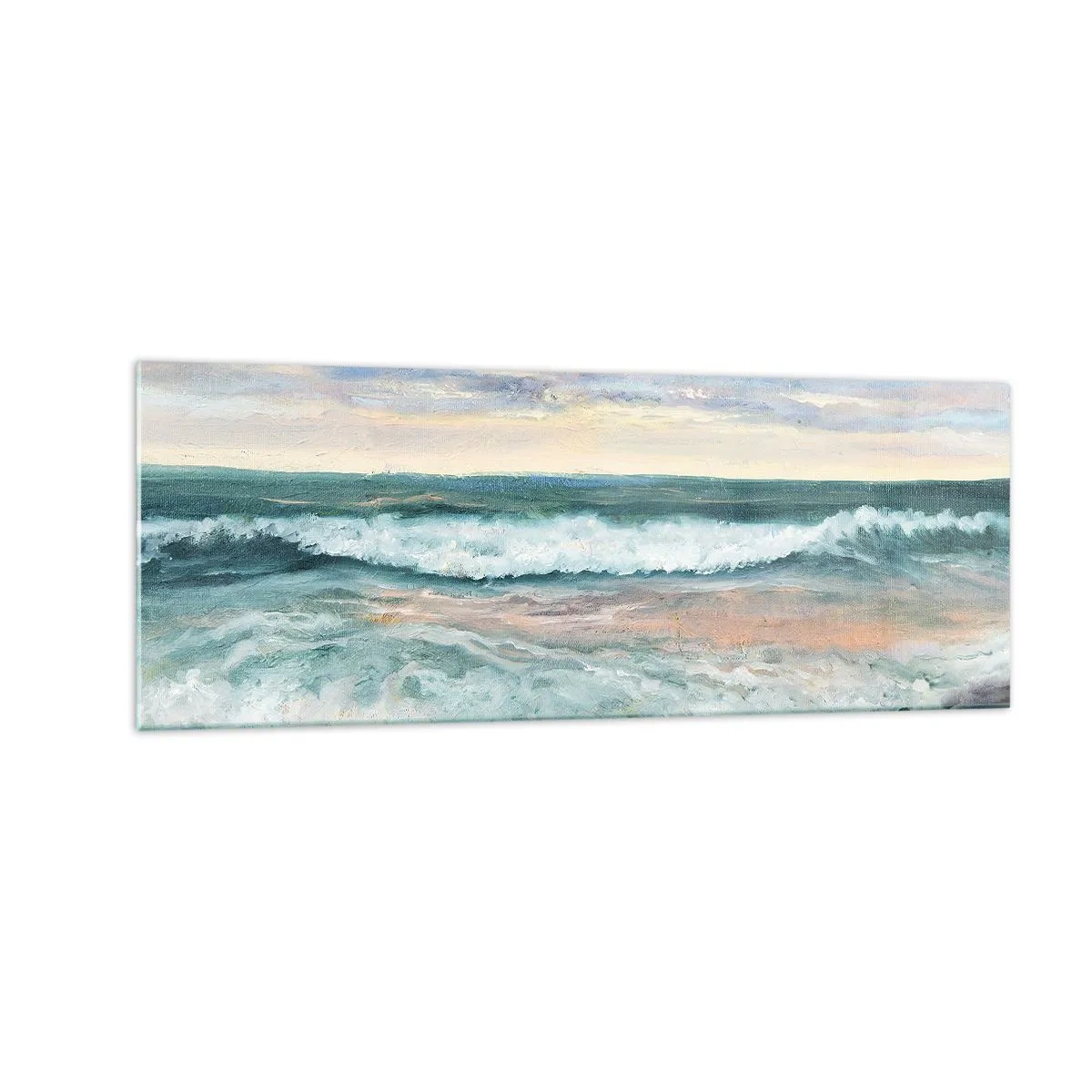 Quadro su vetro - Onde del mare contro un cielo nuvoloso al tramonto - 140x50cm - Dove l'anima si calma - Decorazione murale moderna per soggiorno e camera da letto ARTTOR