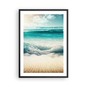 Poster in cornice nera - Onde turchesi che si infrangono sulla sabbia dorata della spiaggia - 50x70cm - La calma dell'oceano - Decorazione murale moderna per soggiorno e camera da letto ARTTOR