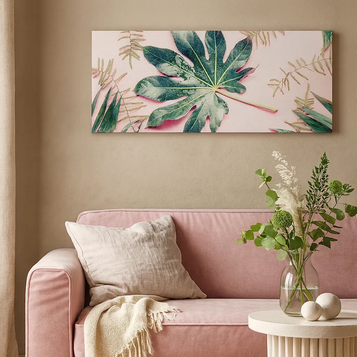 Quadro su tela - Stampe su Tela - Studio di verde su sfondo rosa - 30x30 cm