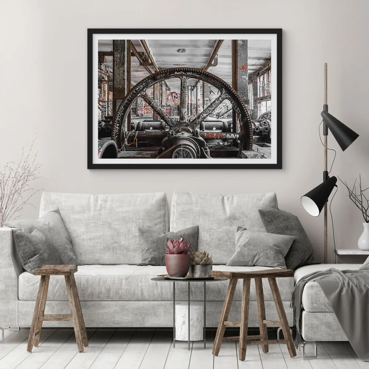 Poster in cornice nera - Un vecchio meccanismo in un interno industriale abbandonato - 100x70cm - La vita segreta della fabbrica - Decorazione murale moderna per soggiorno e camera da letto ARTTOR
