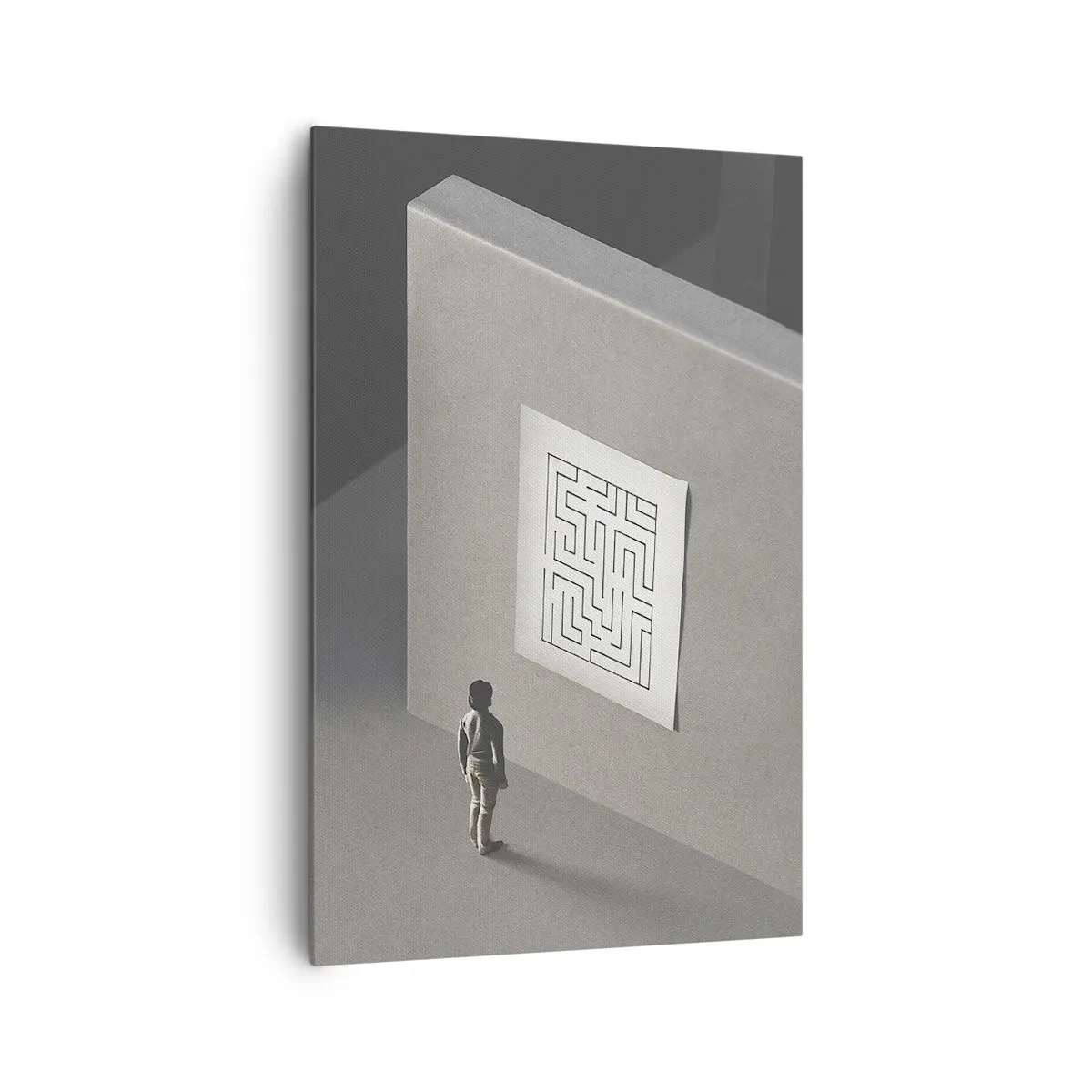 Quadro su tela - Stampe su Tela - Una figura in un labirinto che guarda una mappa appesa - 80x120cm - Ma dove mi trovo? - Decorazione murale moderna per soggiorno e camera da letto ARTTOR