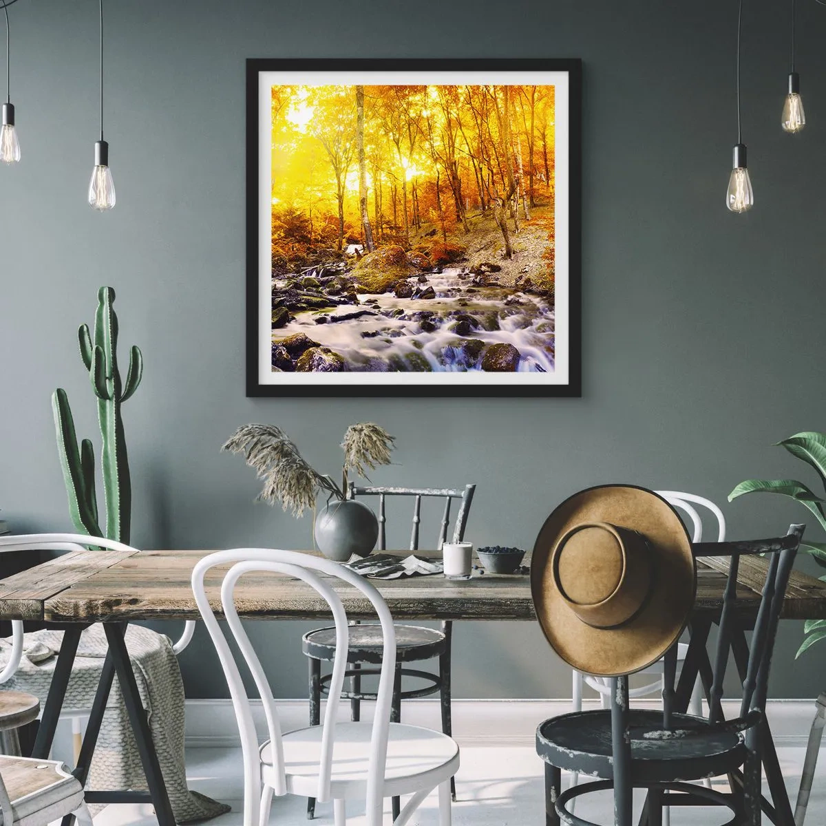 Poster in cornice nera - Pietre incorniciate in oro e platino - 40x40 cm