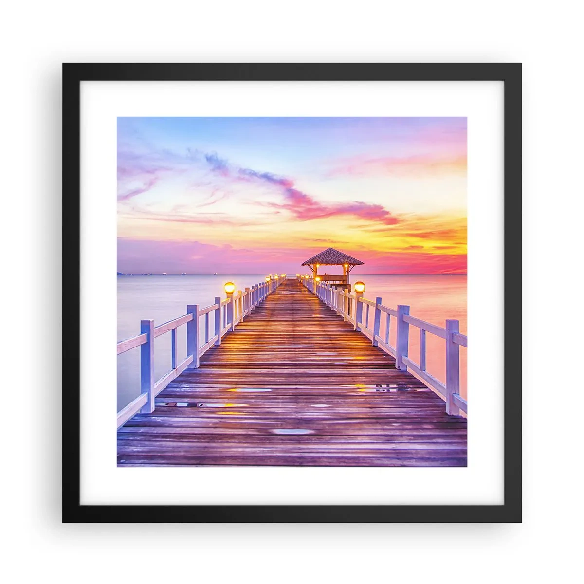 Poster in cornice nera - Silenzio della sera in lilla e oro - 40x40 cm