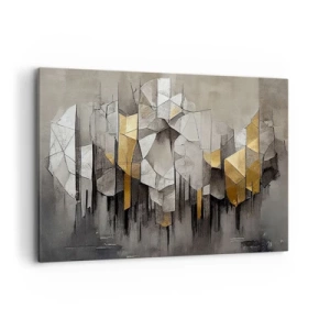 Quadro su tela - Stampe su Tela - Astrazione geometrica nei toni dell'oro e del grigio - 100x70cm - Composizione di ghiaccio e luce - Decorazione murale moderna per soggiorno e camera da letto ARTTOR