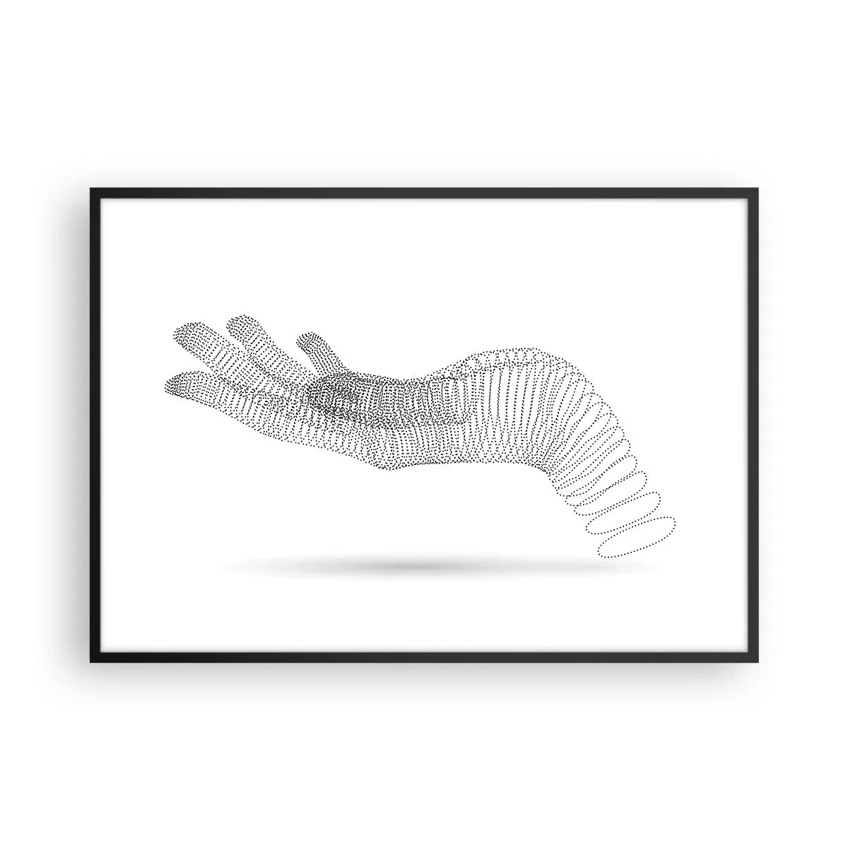 Poster in cornice nera - Un'illustrazione minimalista di una mano composta da punti neri su sfondo bianco. - 100x70cm - Mano elastica - Decorazione murale moderna per soggiorno e camera da letto ARTTOR
