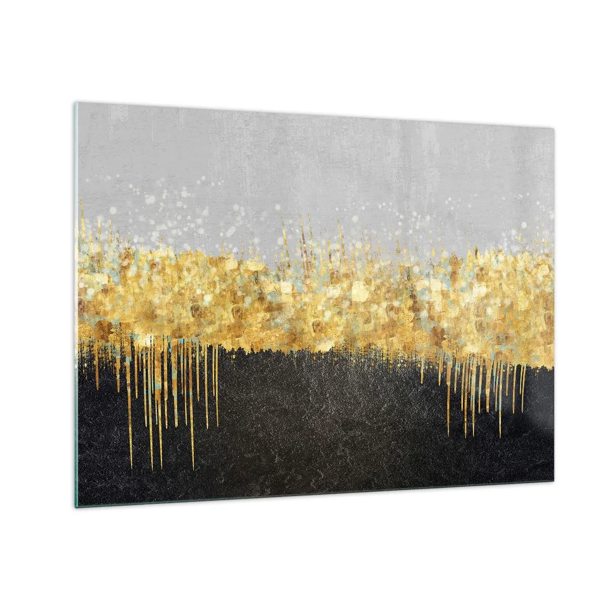 Quadro su vetro - Astrazione dorata con contrasto nero e grigio - 70x50cm - Nel profondo e verso l'alto - Decorazione murale moderna per soggiorno e camera da letto ARTTOR
