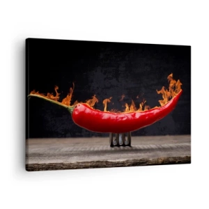 Quadro su tela - Stampe su Tela - Peperone rosso fiammeggiante su una forchetta - 70x50cm - Stuzzichino infuocato - Decorazione murale moderna per soggiorno e camera da letto ARTTOR